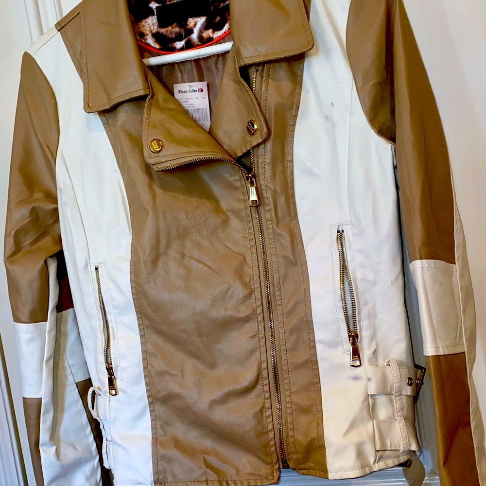 Steve Madden tan camel and white faux leather jacket